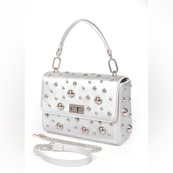 Embellished Gold Studded Vegan Leather Handbag - Picture 3 of 9